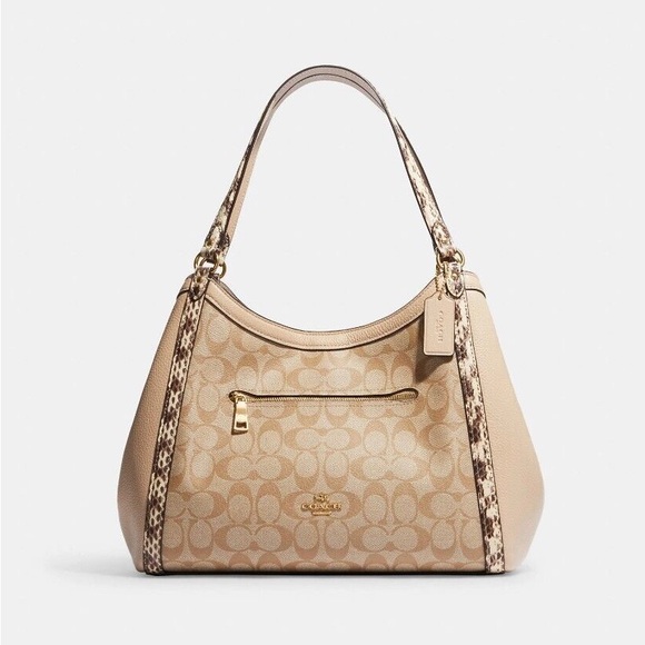 Coach Handbags - NWT Coach C7322 Kristy Shoulder Bag Light Khaki Ivory Leather w/ Snakeskin